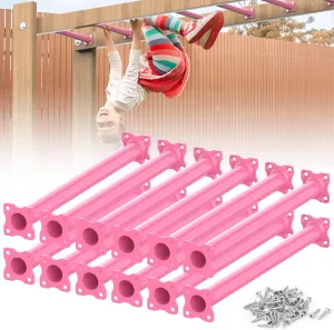 16.5 Inch Monkey Bars Kit Playground Ladder Rungs for Backyard Indoor Outdoor Kids Metal Bars Swing Set Playset Accessories (Pink, 12 Pcs)