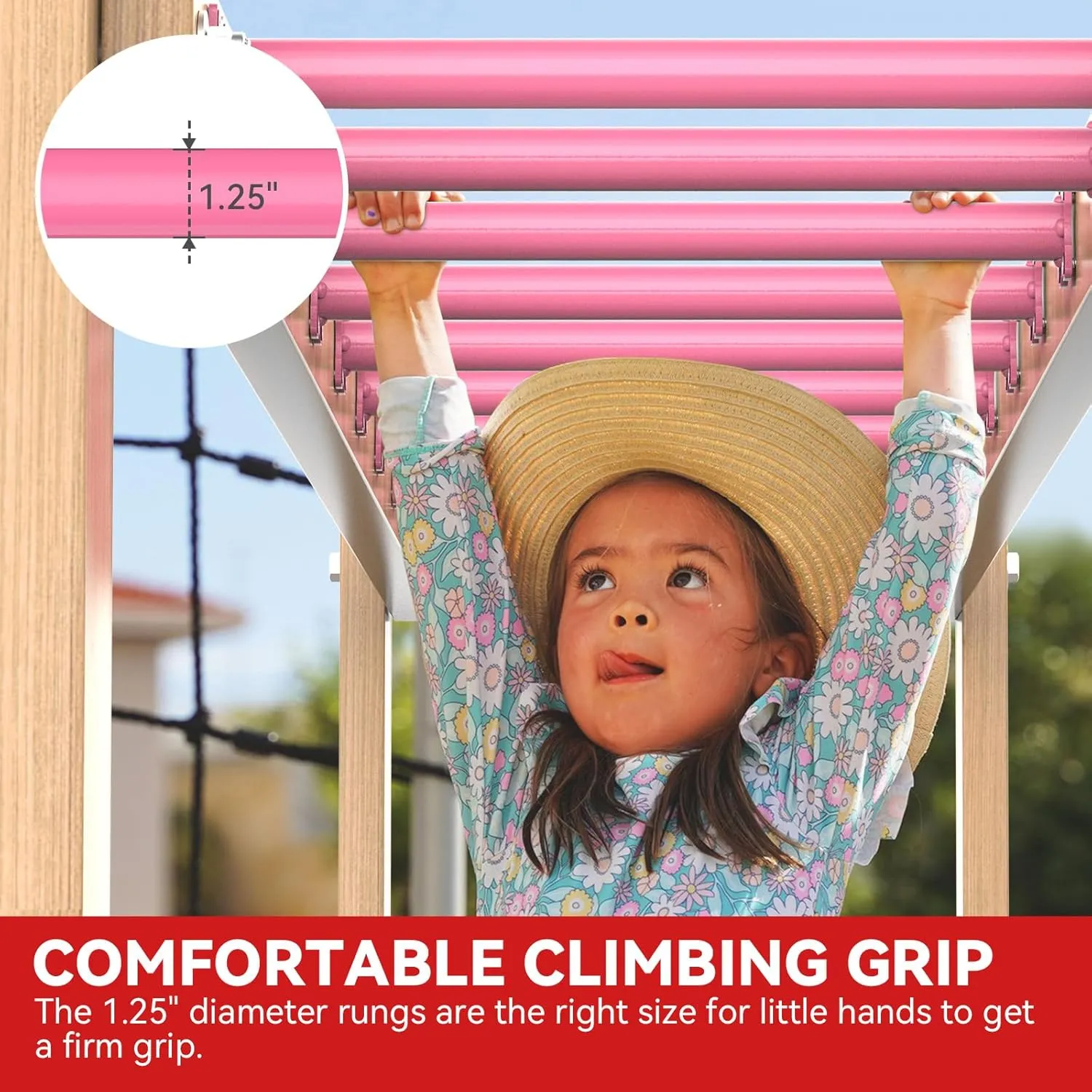 16.5 Inch Monkey Bars Kit Playground Ladder Rungs for Backyard Indoor Outdoor Kids Metal Bars Swing Set Playset Accessories (Pink, 12 Pcs)