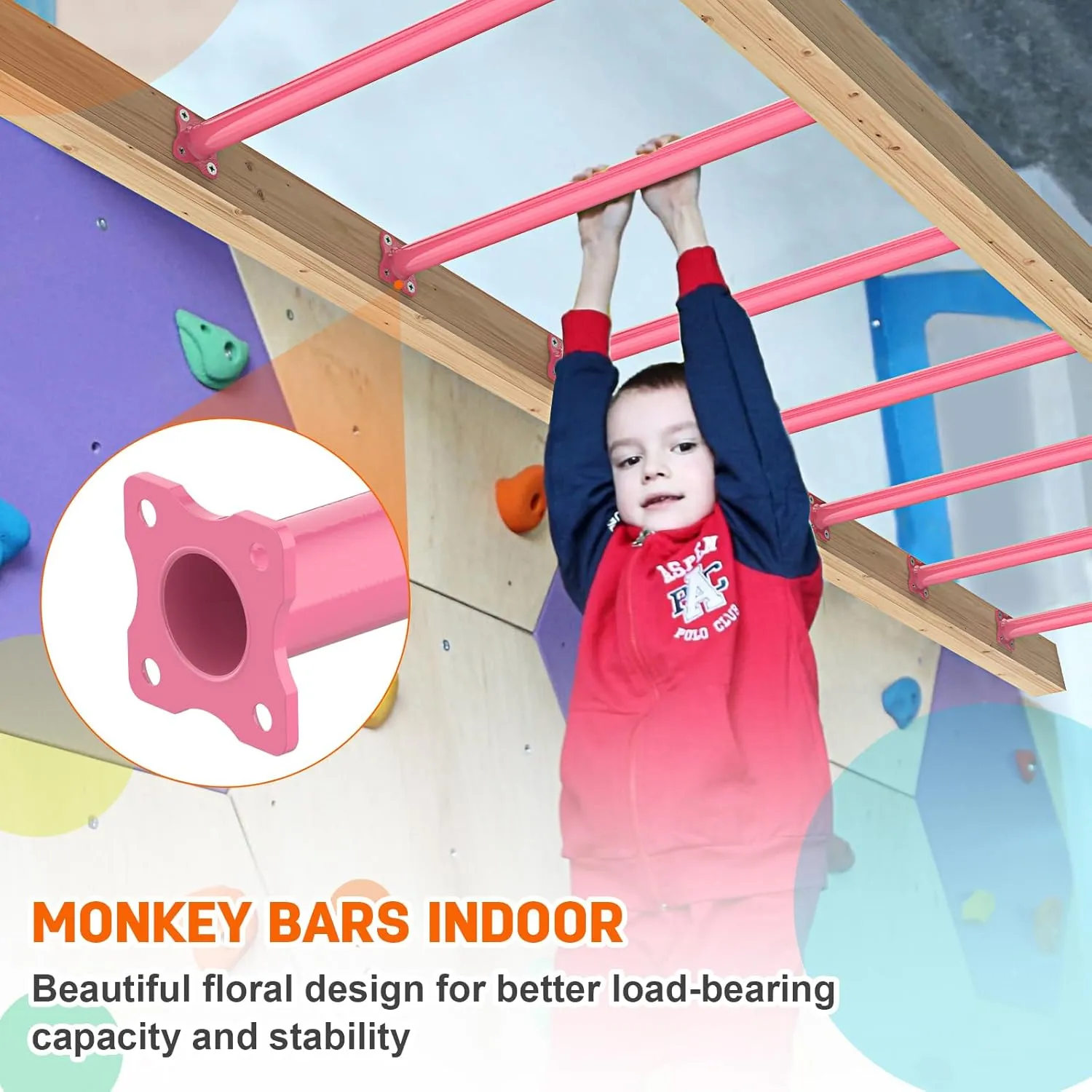 16.5 Inch Monkey Bars Kit Playground Ladder Rungs for Backyard Indoor Outdoor Kids Metal Bars Swing Set Playset Accessories (Pink, 12 Pcs)