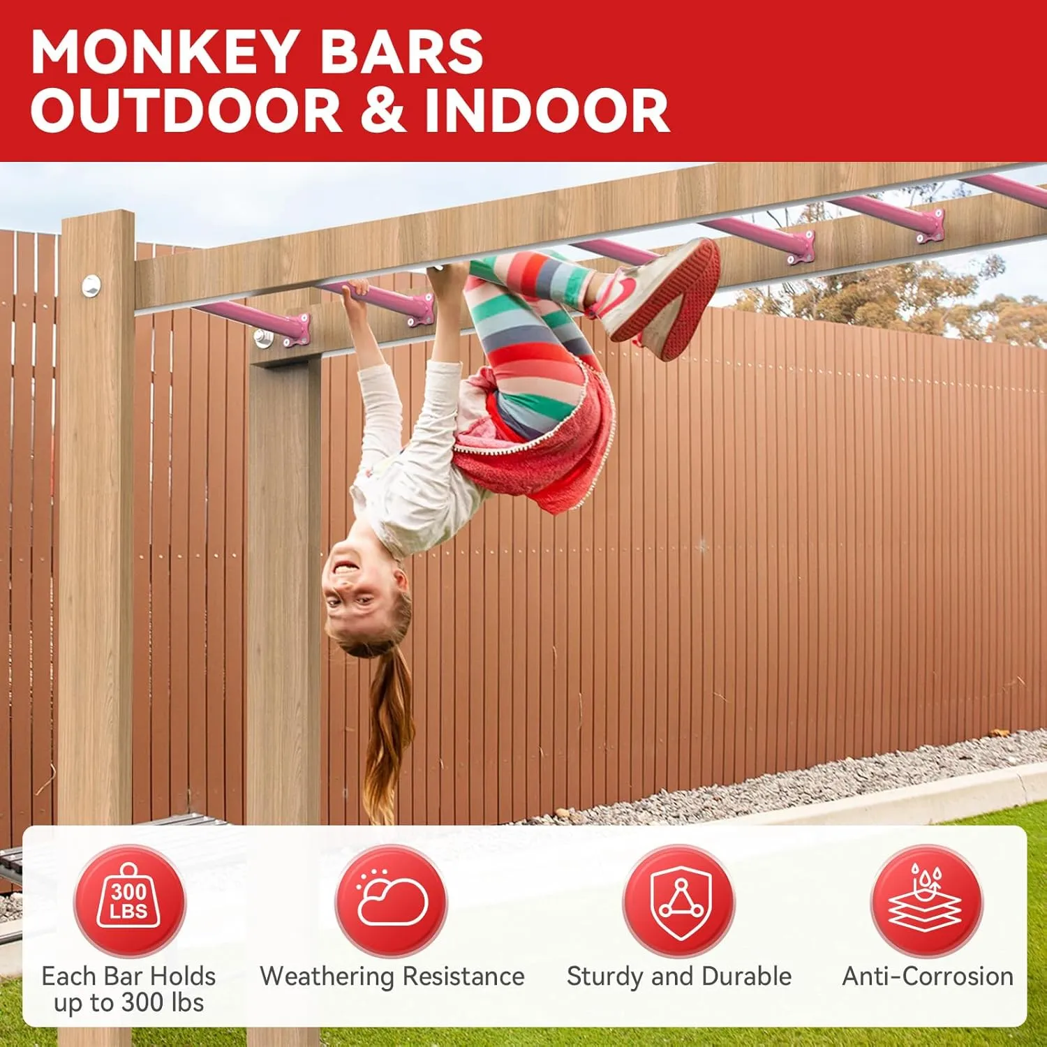 16.5 Inch Monkey Bars Kit Playground Ladder Rungs for Backyard Indoor Outdoor Kids Metal Bars Swing Set Playset Accessories (Pink, 12 Pcs)