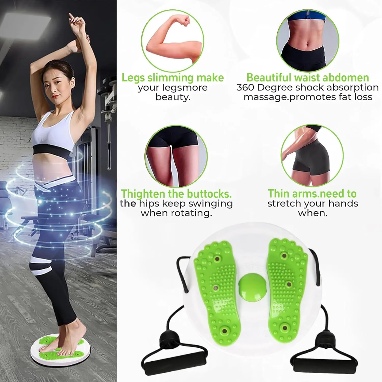 Ab Twist Waist Disc Board,1 PCS Upgraded Adjustable Waist Trainer Twisting Disc with Handles and 1 PCS Leather Tape Measure Multi-function Home Fitness Foot Massage