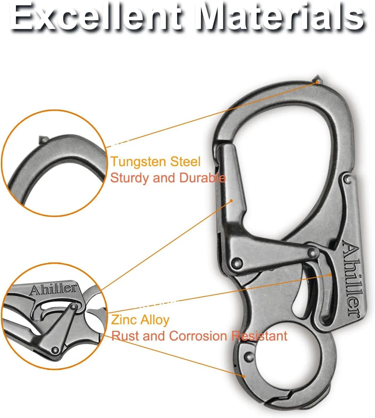 Ahiller Carabiner Keychain Clip, Double Lock Designed - Tungsten Steel Tip, Multifounction Tools for Camping, Hiking, Fishing, Outdoor Survival