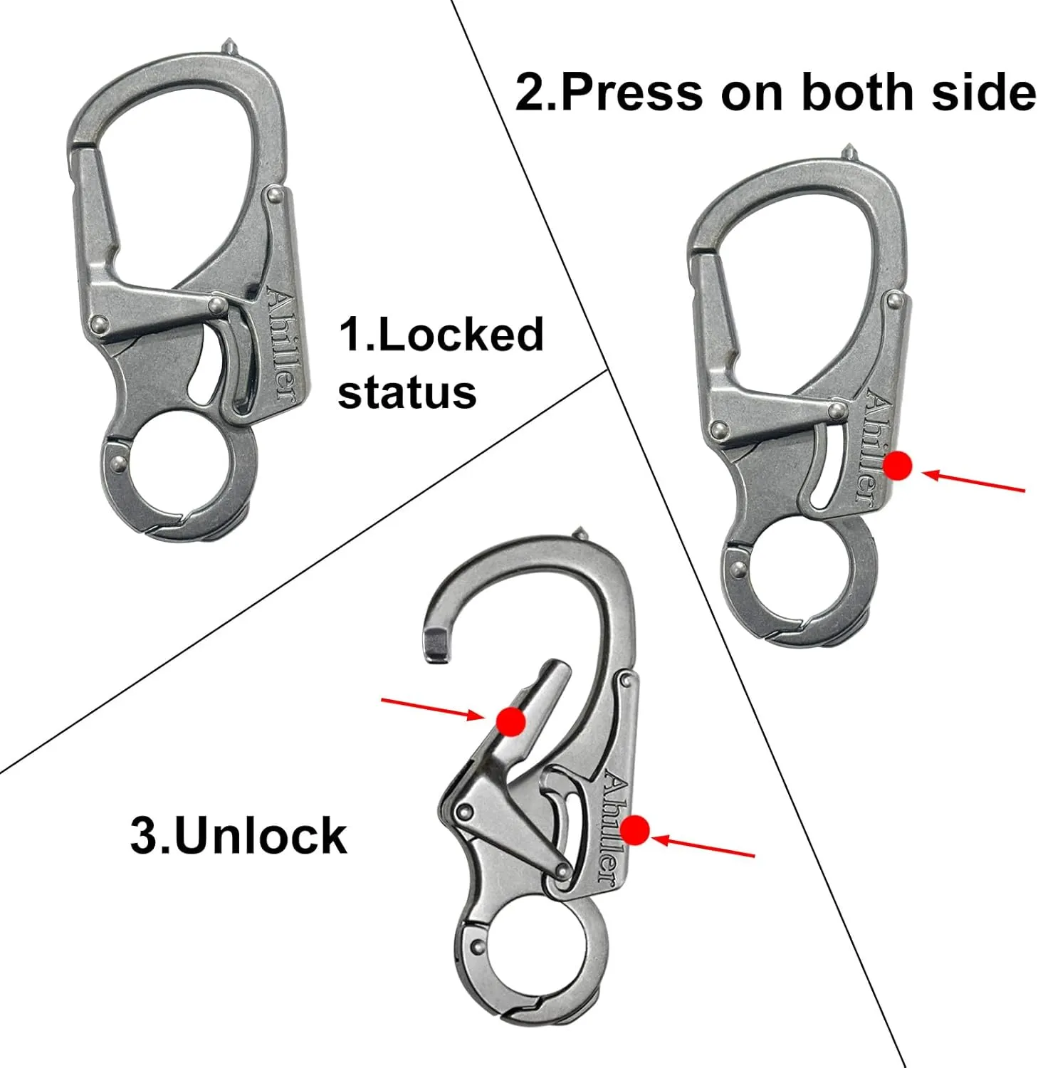 Ahiller Carabiner Keychain Clip, Double Lock Designed - Tungsten Steel Tip, Multifounction Tools for Camping, Hiking, Fishing, Outdoor Survival