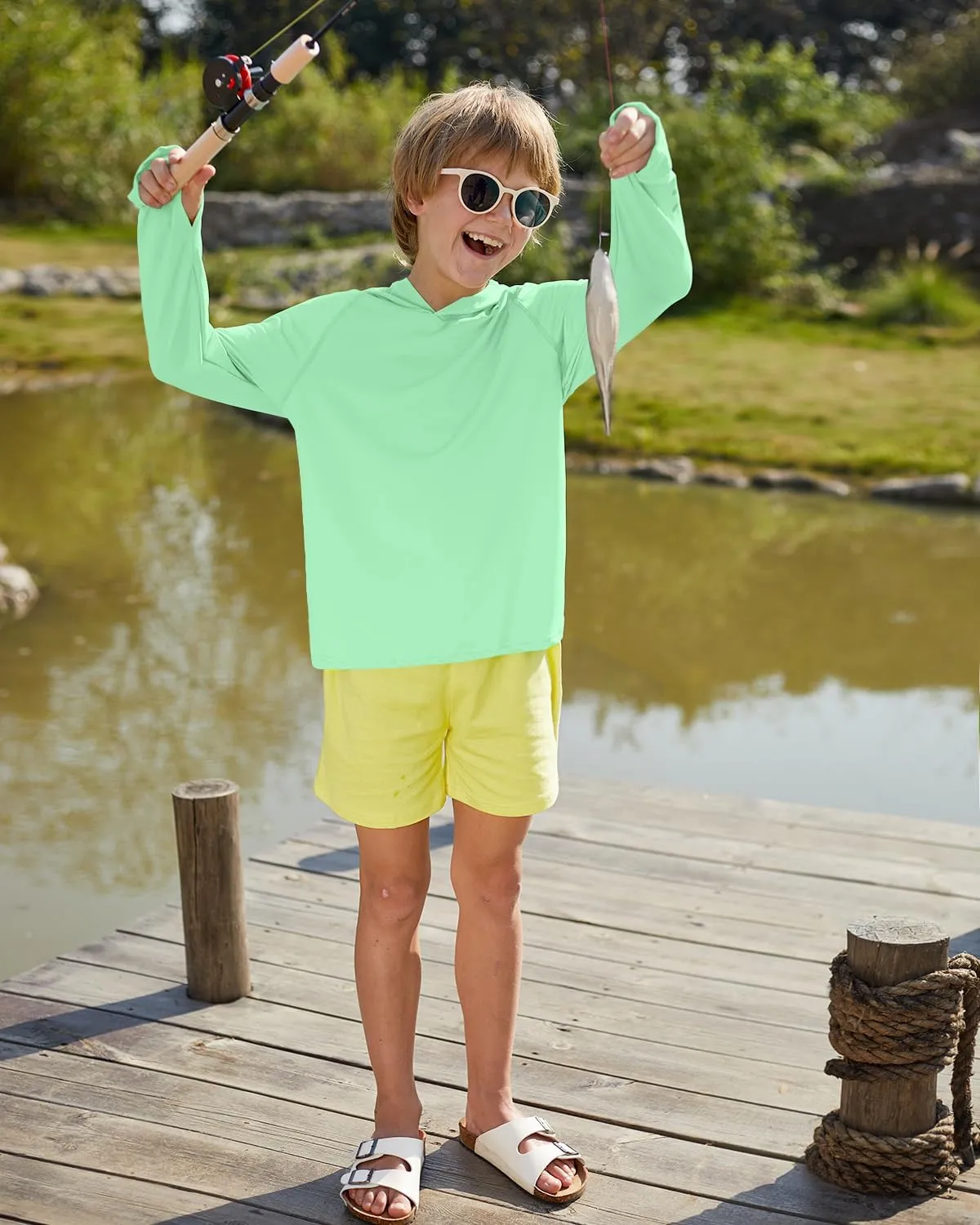 BesserBay Boys Sun Protection Hooded Long Sleeve Rashguard Shirt 1-14 Years