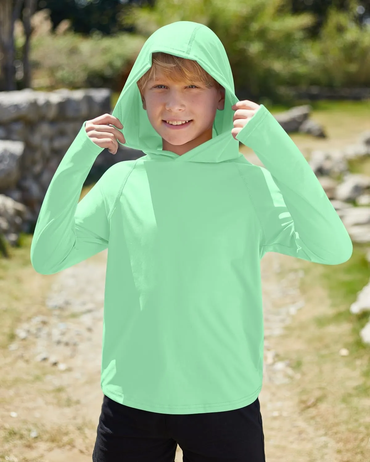 BesserBay Boys Sun Protection Hooded Long Sleeve Rashguard Shirt 1-14 Years