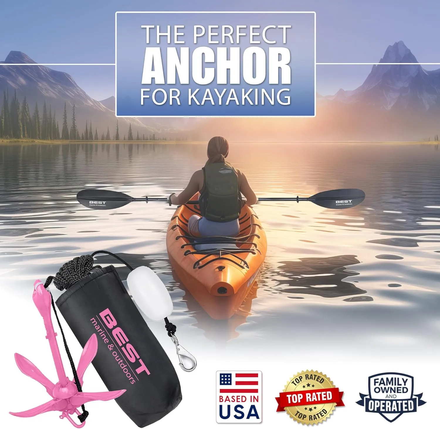Best Marine and Outdoors Kayak Anchor, 3.5 Pound Anchor System Kit for Kayaks, Canoes, SUP Paddle Boards & Jet Skis, Fishing, Boating & Kayaking Accessories