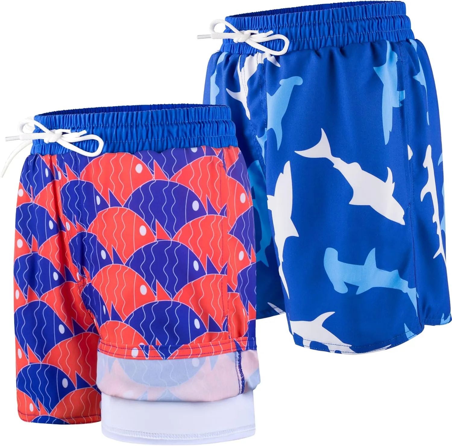 BIG ELEPHANT 2 Packs Boys Swim Trunks with Compression Liner, UPF 50  Kids Bathing Suit, Quick Dry Swimming Shorts