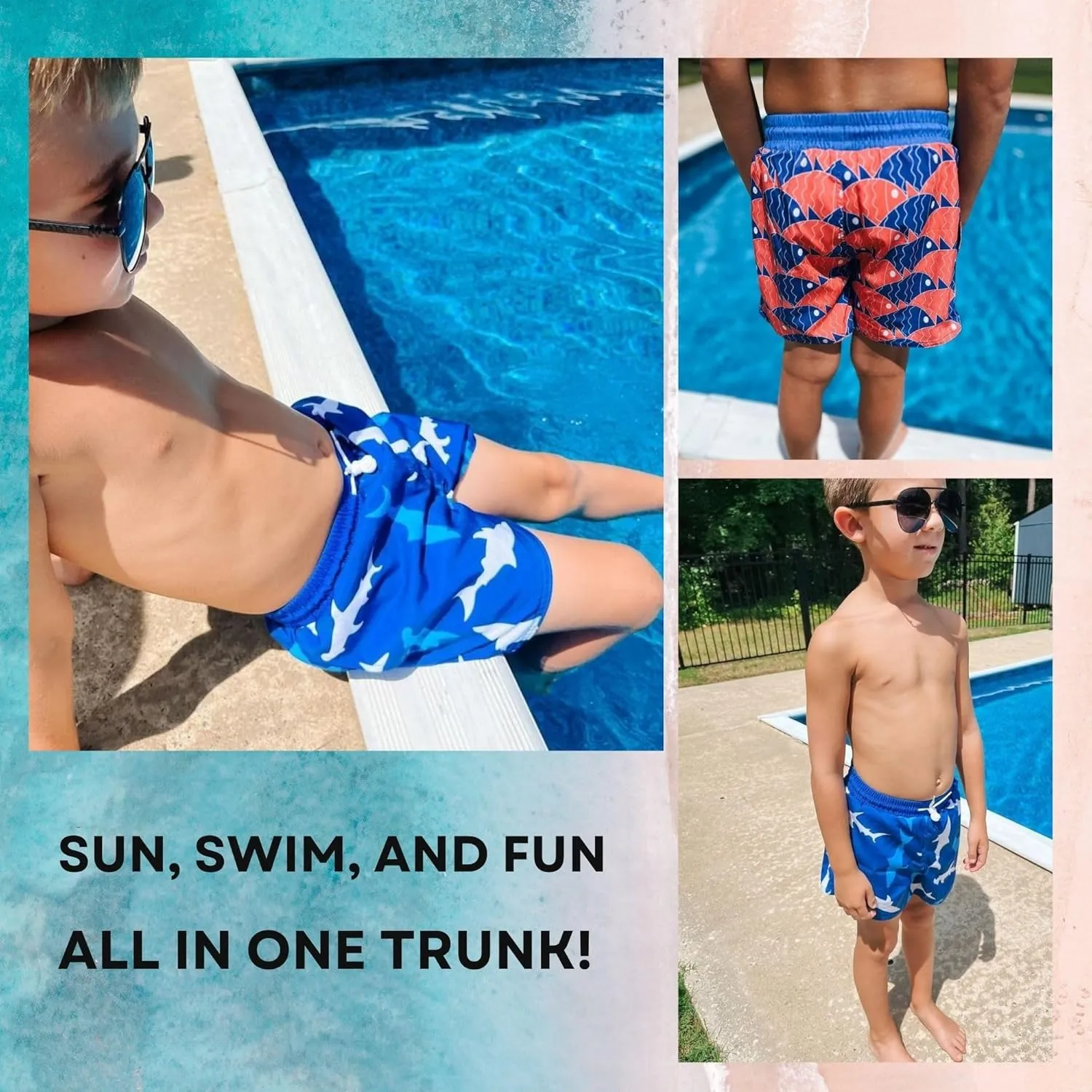BIG ELEPHANT 2 Packs Boys Swim Trunks with Compression Liner, UPF 50  Kids Bathing Suit, Quick Dry Swimming Shorts
