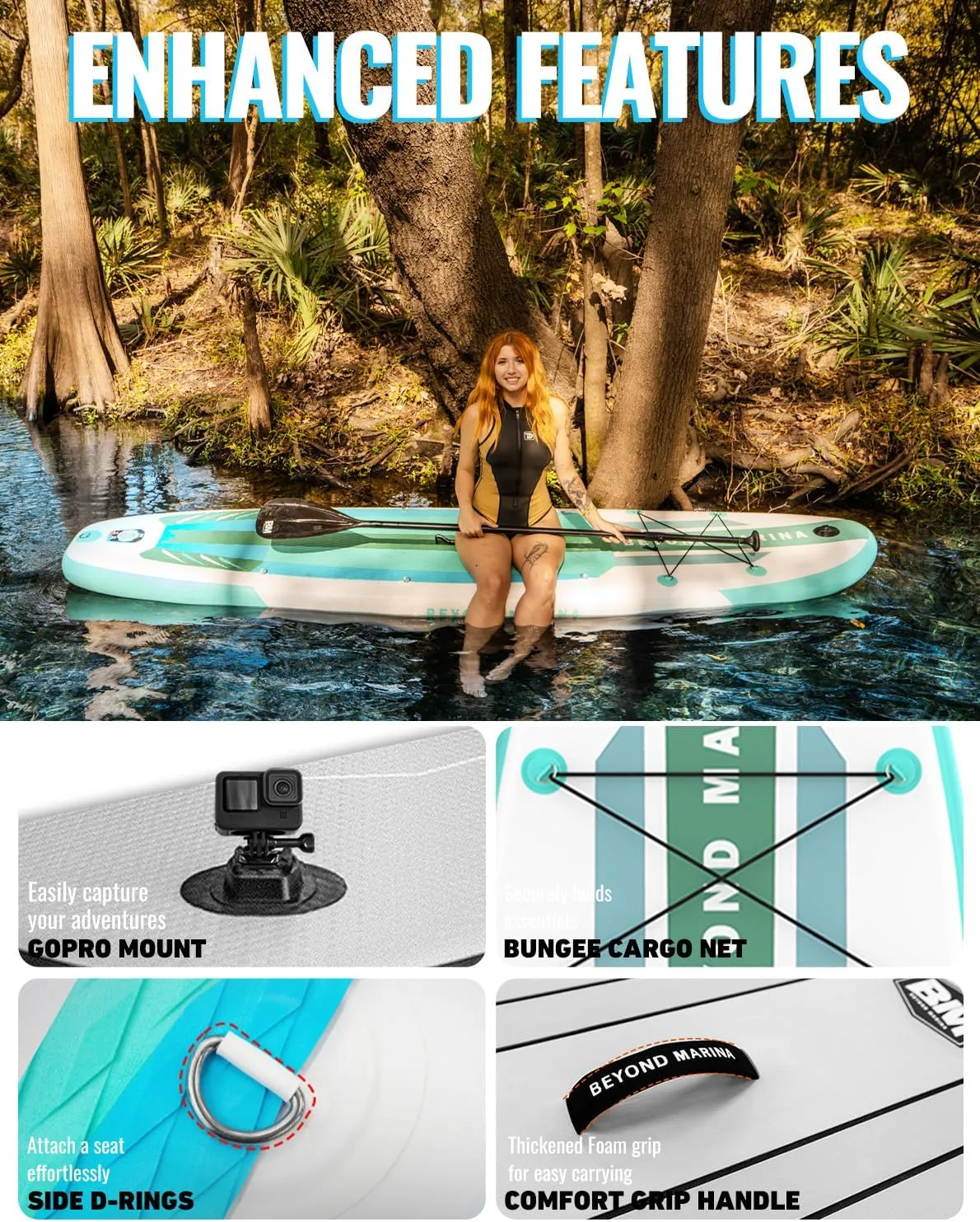 BM Paddle Board Inflatable Stand Up Paddle Board, SUP Paddleboard for Adult, Premium Accessories | Non-Slip EVA Deck & Foam Handles, Camera Mount, Double Action Pump, 85L Travel Backpack