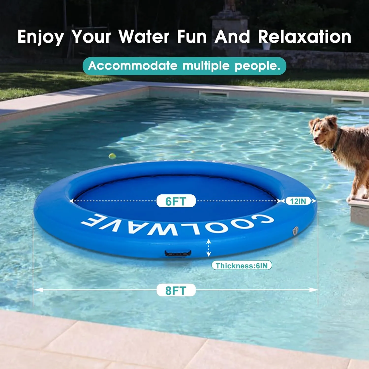 COOLWAVE Inflatable Water Hammock Floating Dock, Inflatable Raft for Family and Friends, Float Ring for Parties, Fits Multiple People, 6 FT/8FT/10FT