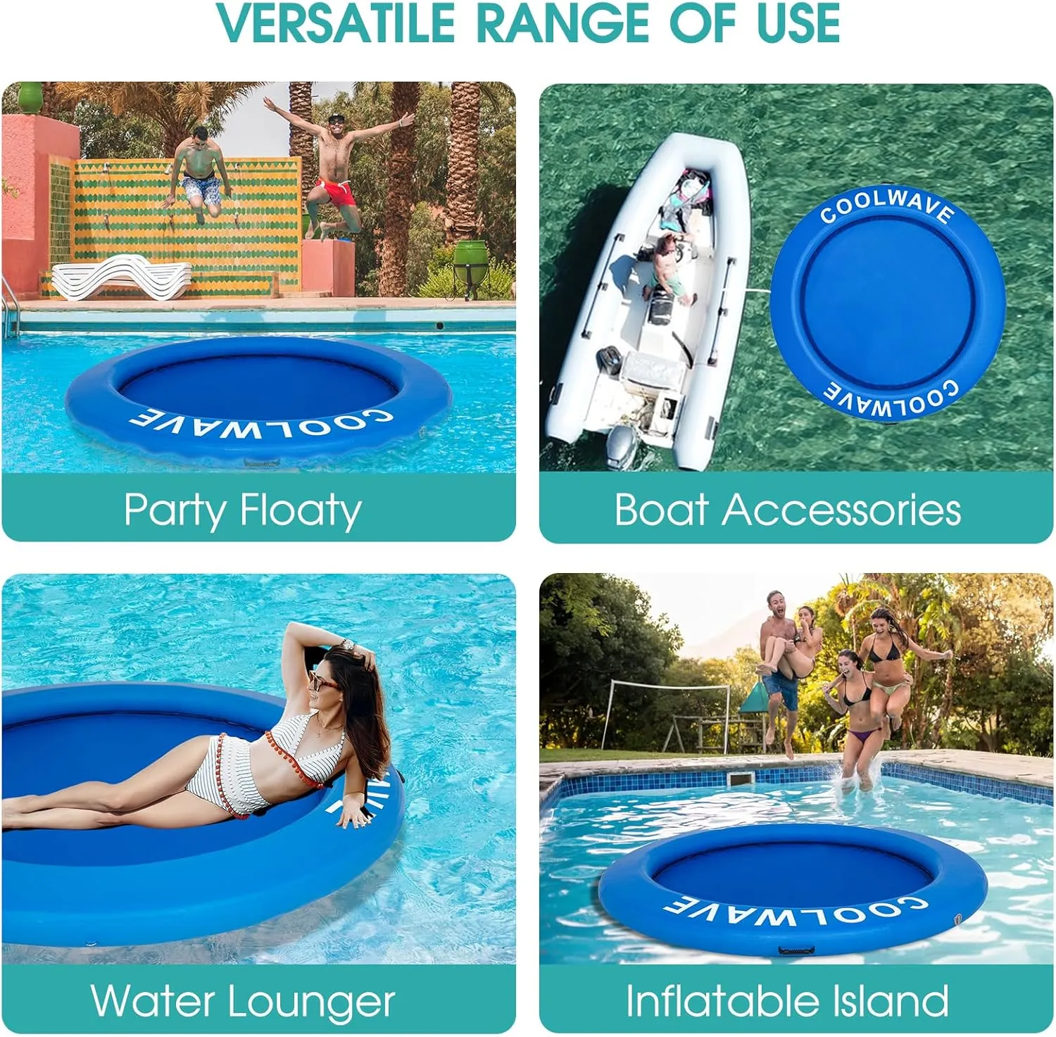 COOLWAVE Inflatable Water Hammock Floating Dock, Inflatable Raft for Family and Friends, Float Ring for Parties, Fits Multiple People, 6 FT/8FT/10FT