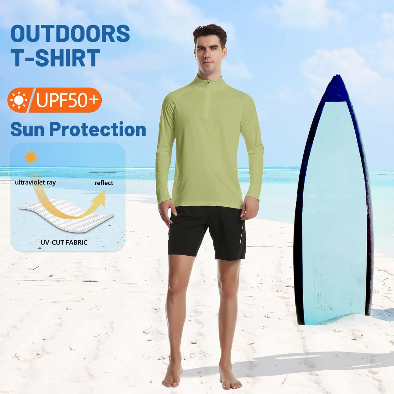 DAYOUNG Mens Zip Pullover UPF 50  Sun Protection Long Sleeve Hiking Fishing Outdoors Performance T-Shirt