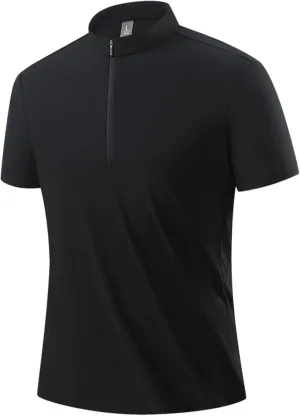 Elastic Soft Ice Silk Golf Zipper Shirt - Men's Summer Loose Lapel Short Sleeve, Simple Stylish Outdoor Sports Top