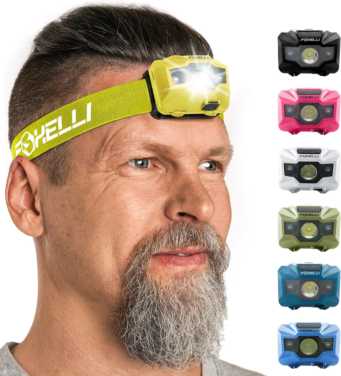 Foxelli Rechargeable LED Headlamp  Ultralight, Waterproof, and USB Rechargeable Headlamp with Red Light for Running, Camping, Hiking & Outdoors