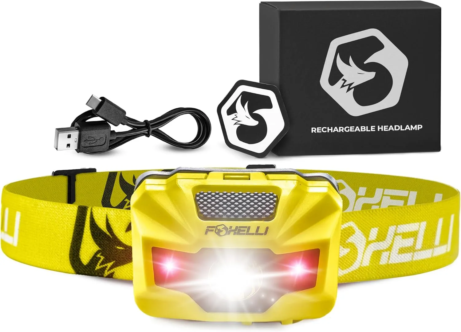 Foxelli Rechargeable LED Headlamp  Ultralight, Waterproof, and USB Rechargeable Headlamp with Red Light for Running, Camping, Hiking & Outdoors