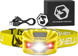 Foxelli Rechargeable LED Headlamp  Ultralight, Waterproof, and USB Rechargeable Headlamp with Red Light for Running, Camping, Hiking & Outdoors