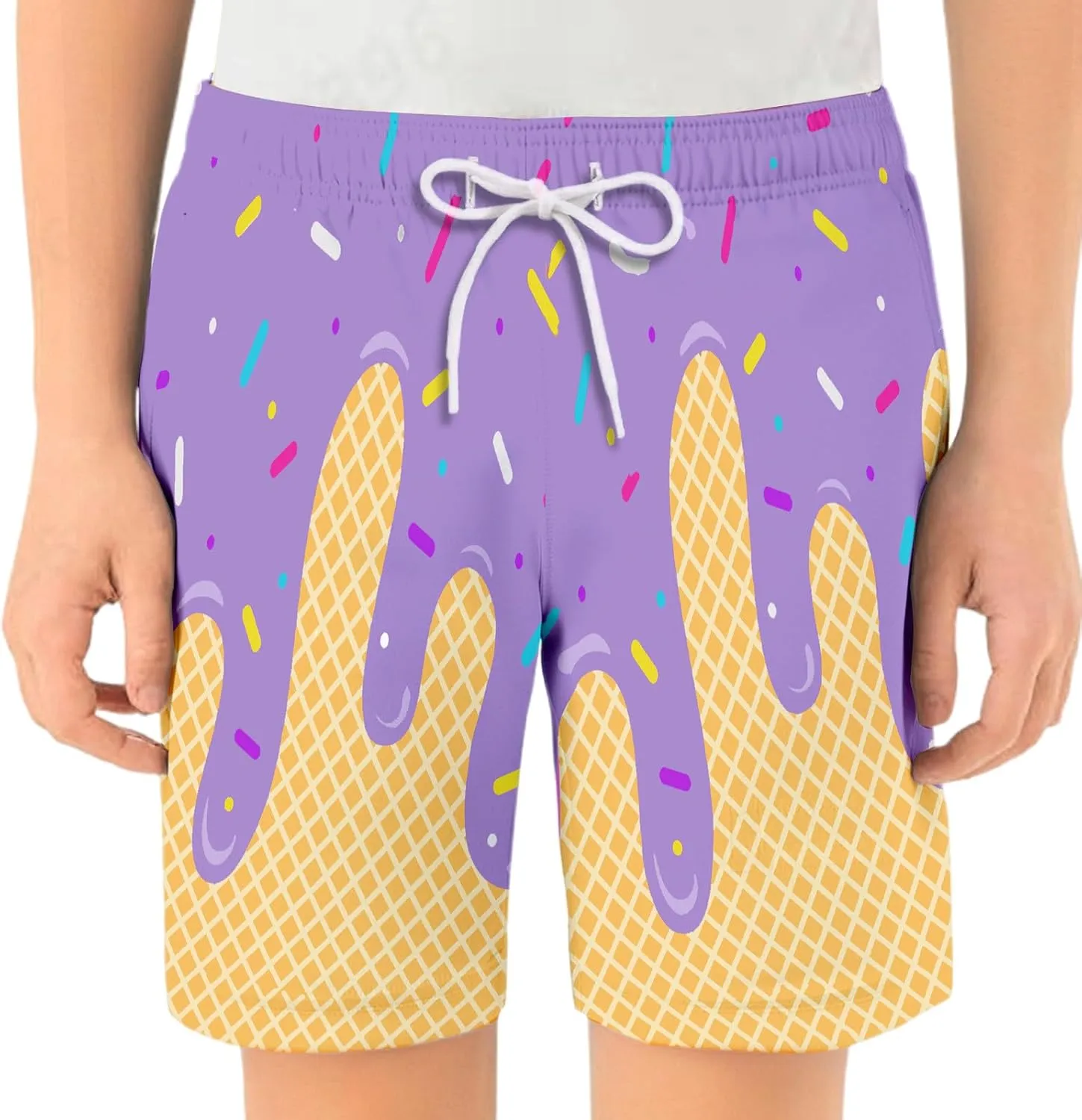 Ice Cream Boy Swim Trunks Waffle Or Cone Quick Dry Bathing Suit Swimsuit,Toddler Beach Board Shorts Summer Swimwear