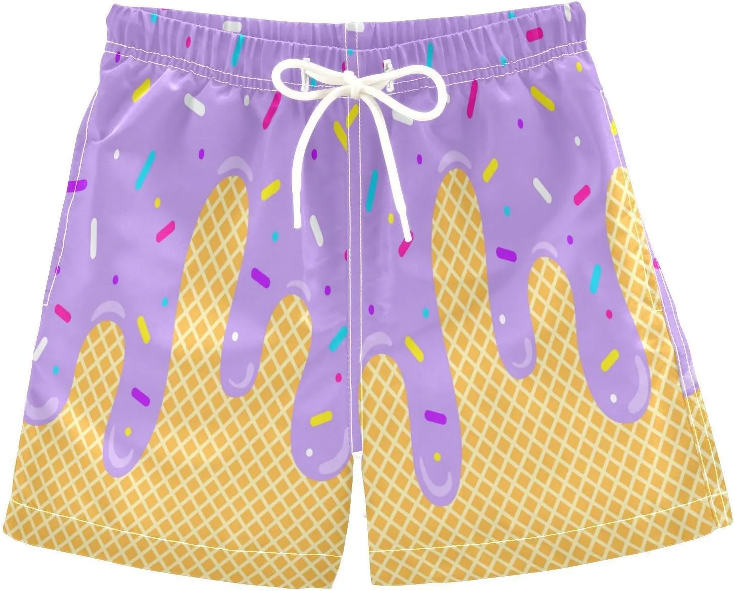 Ice Cream Boy Swim Trunks Waffle Or Cone Quick Dry Bathing Suit Swimsuit,Toddler Beach Board Shorts Summer Swimwear