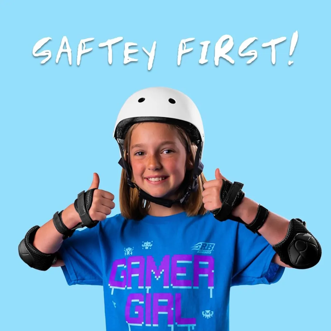 Kids Skateboard Bike Helmet Pads Set Protective Gear from Rude Boyz - Knee Pads Elbow Pads Wrist Pads Set for Youth Boys Girls