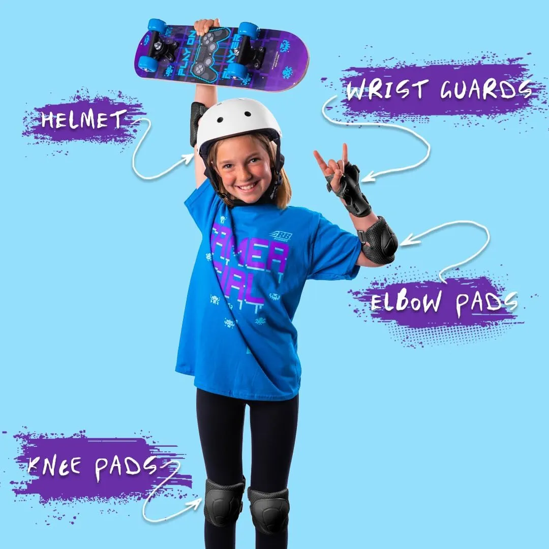 Kids Skateboard Bike Helmet Pads Set Protective Gear from Rude Boyz - Knee Pads Elbow Pads Wrist Pads Set for Youth Boys Girls