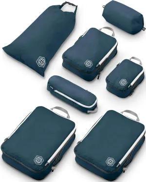 Large Compression Packing Cubes for Travel-Packing Cube Luggage Organizers 7 Piece Set for Checked Luggage-Ultralight, Expandable/Compression Bags by TRIPPED Travel Gear (Navy/White)