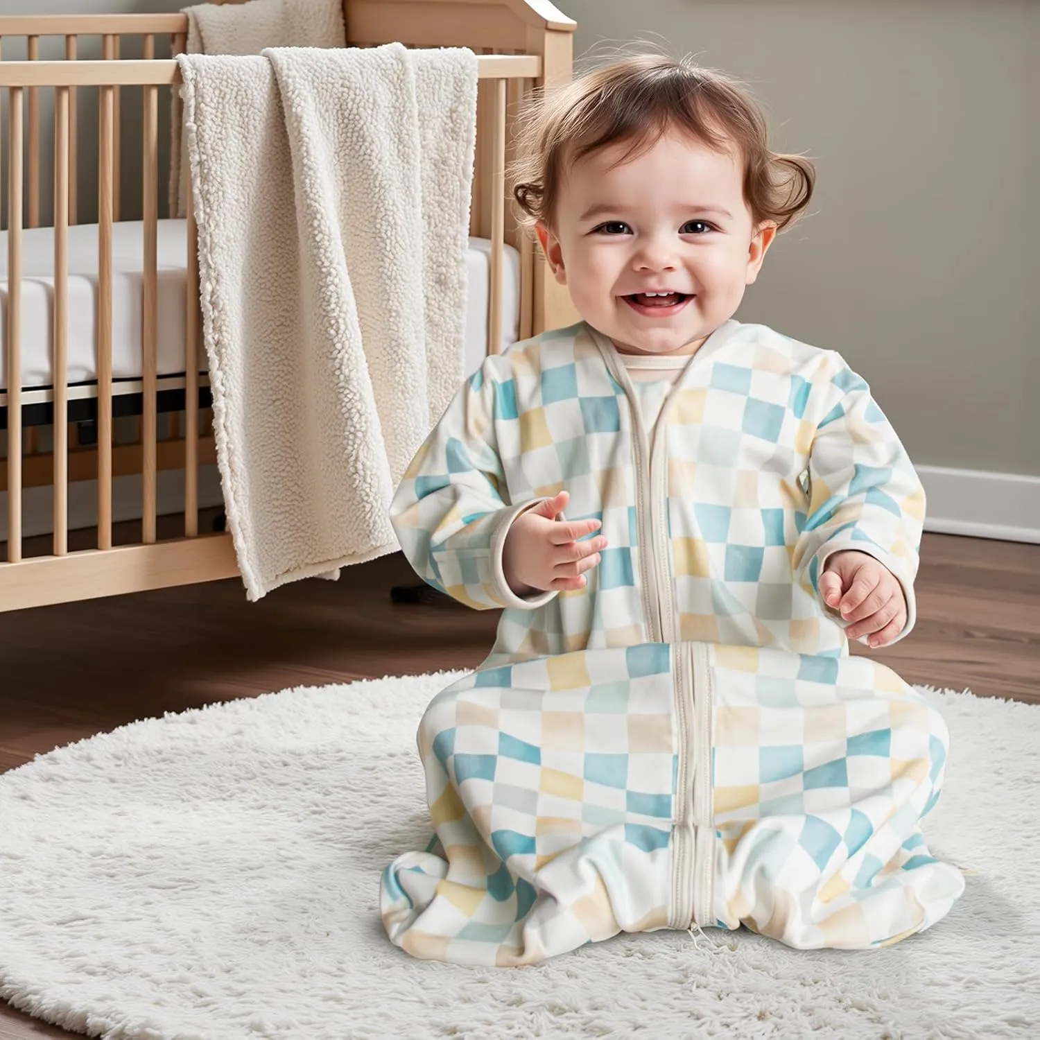 Long Sleeve Sleep Sack 6-12 Months - 100% Cotton Infant Sleep Sack with 2-Way Zipper - 0.5 Tog Wearable Blanket Baby - Lightweight Baby Sleep Sack 6-9 9-12 Months