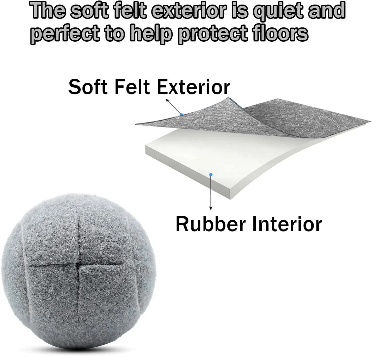 Magicorange 4 PCS Precut Walker Tennis Balls for Furniture Legs and Floor Protection, Heavy Duty Long Lasting Felt Pad Glide Coverings (Grey)