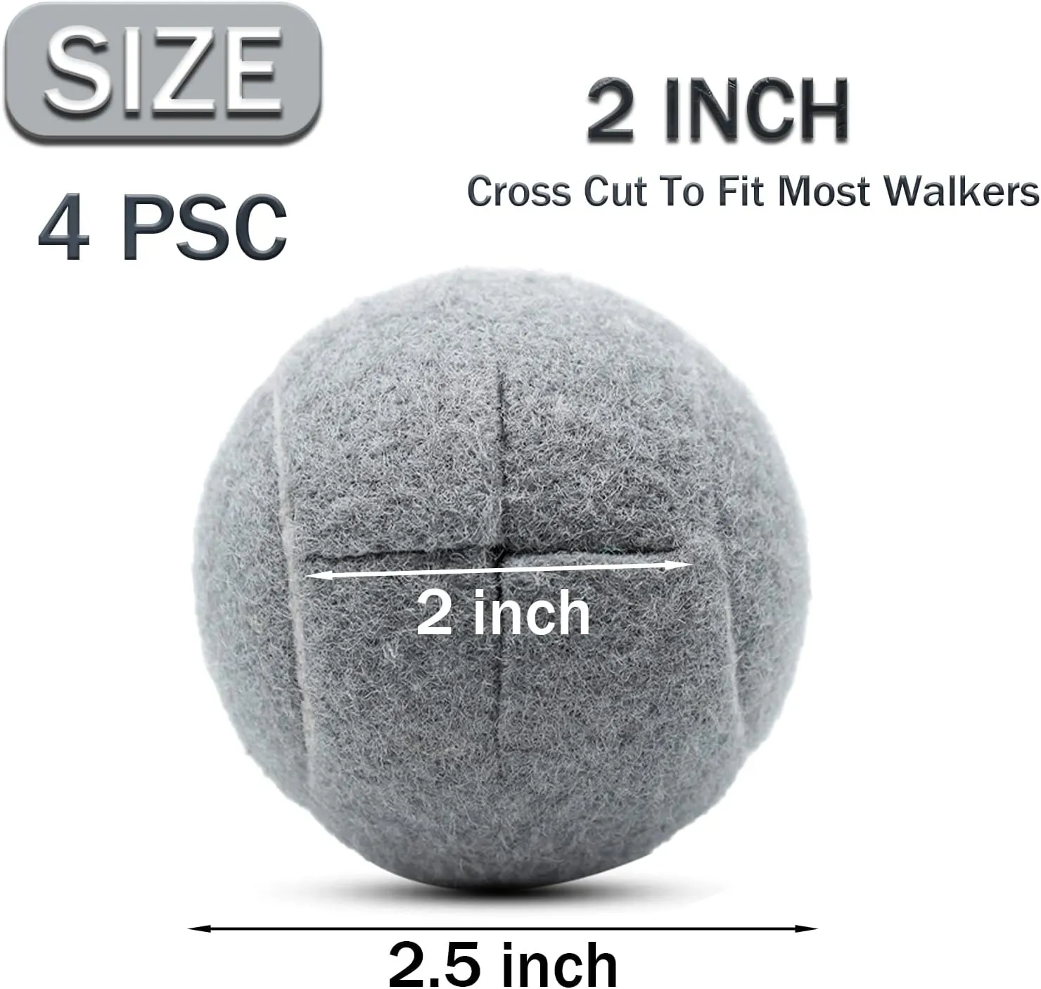 Magicorange 4 PCS Precut Walker Tennis Balls for Furniture Legs and Floor Protection, Heavy Duty Long Lasting Felt Pad Glide Coverings (Grey)