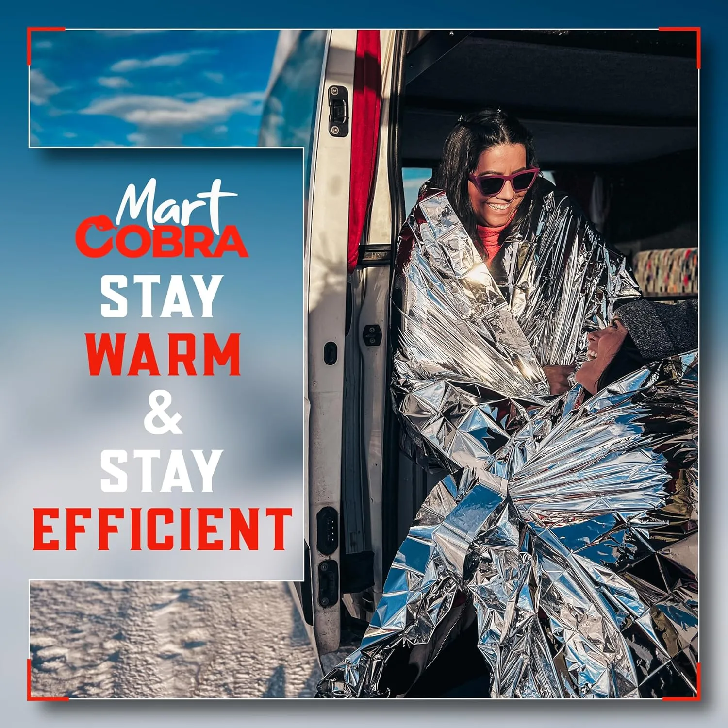Mart Cobra Emergency Blanket 4-Pack Space Mylar Blankets Survival Gear and Supplies Reusable Thermal Camping Essentials First Aid Car Emergency Kit Prepper Bug Out Bag Foil Warm Cat Cold Snow Winter