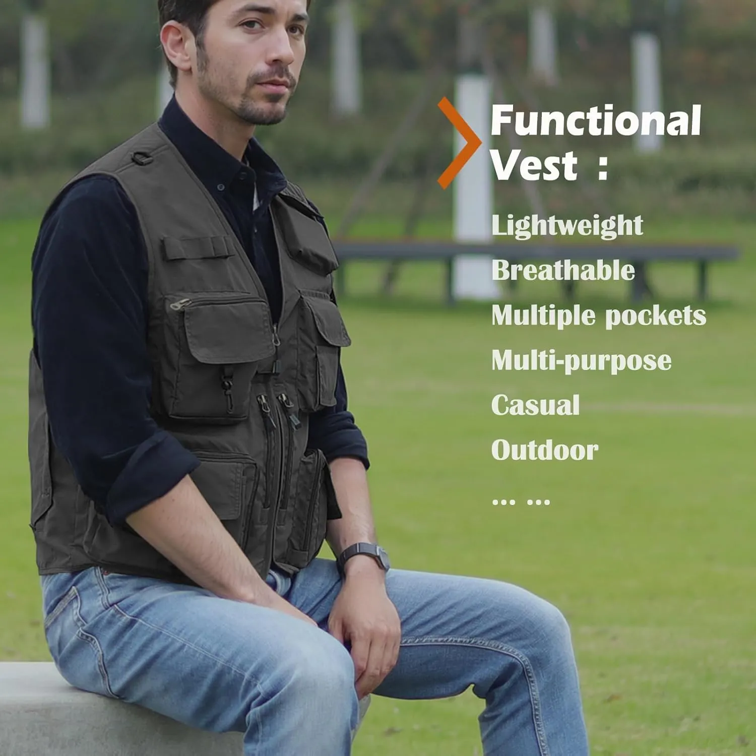 Mens Lightweight Safari Travel Fishing Photography Outdoor Work Cargo Vest with Pockets