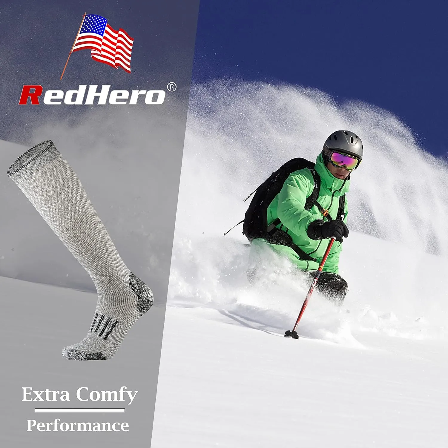 Merino Wool Over the Calf Socks for Men Hiking Hunting Ski Snowboarding Knee High Boot Warm Thick Cold Weather Winter