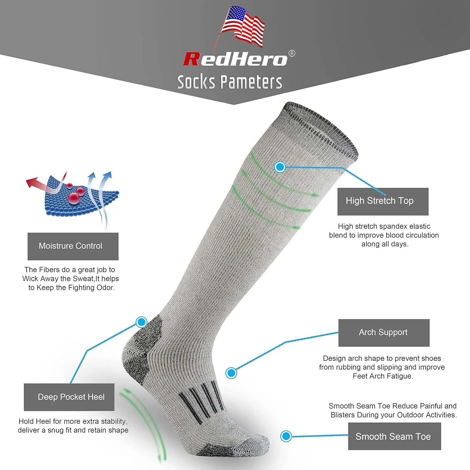 Merino Wool Over the Calf Socks for Men Hiking Hunting Ski Snowboarding Knee High Boot Warm Thick Cold Weather Winter