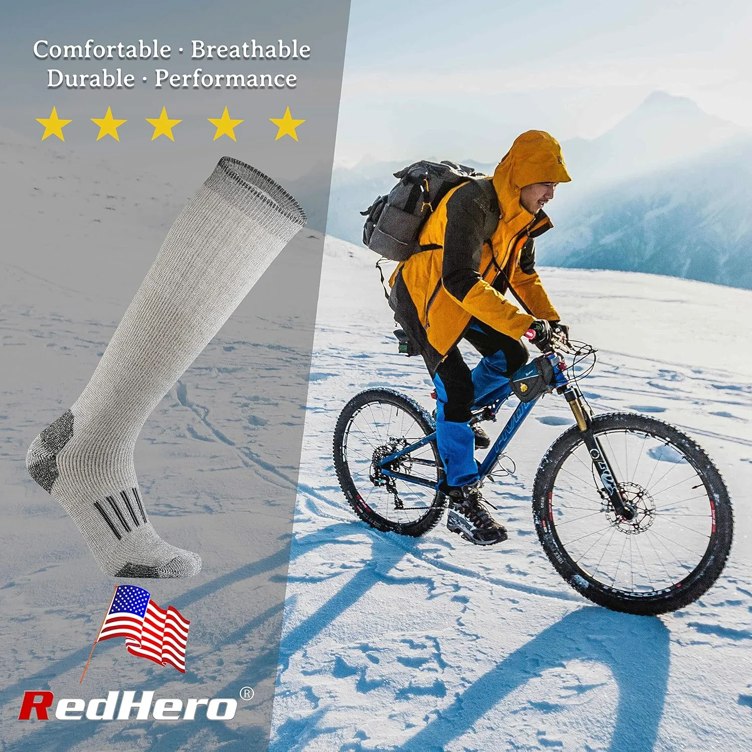 Merino Wool Over the Calf Socks for Men Hiking Hunting Ski Snowboarding Knee High Boot Warm Thick Cold Weather Winter