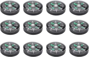 Mini Compass Set, 20mm Oil Filled, 12 Pack, Black, for Hiking and Camping
