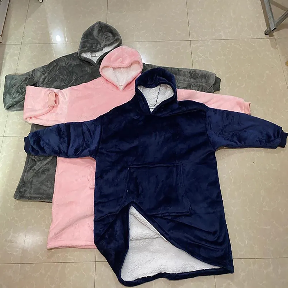 Oversize Winter Fleece Hooded Blankets