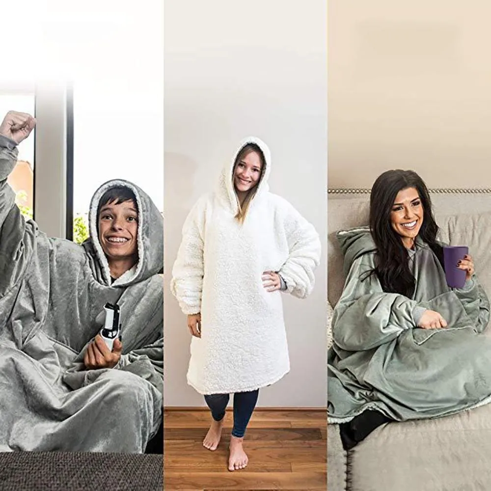 Oversize Winter Fleece Hooded Blankets