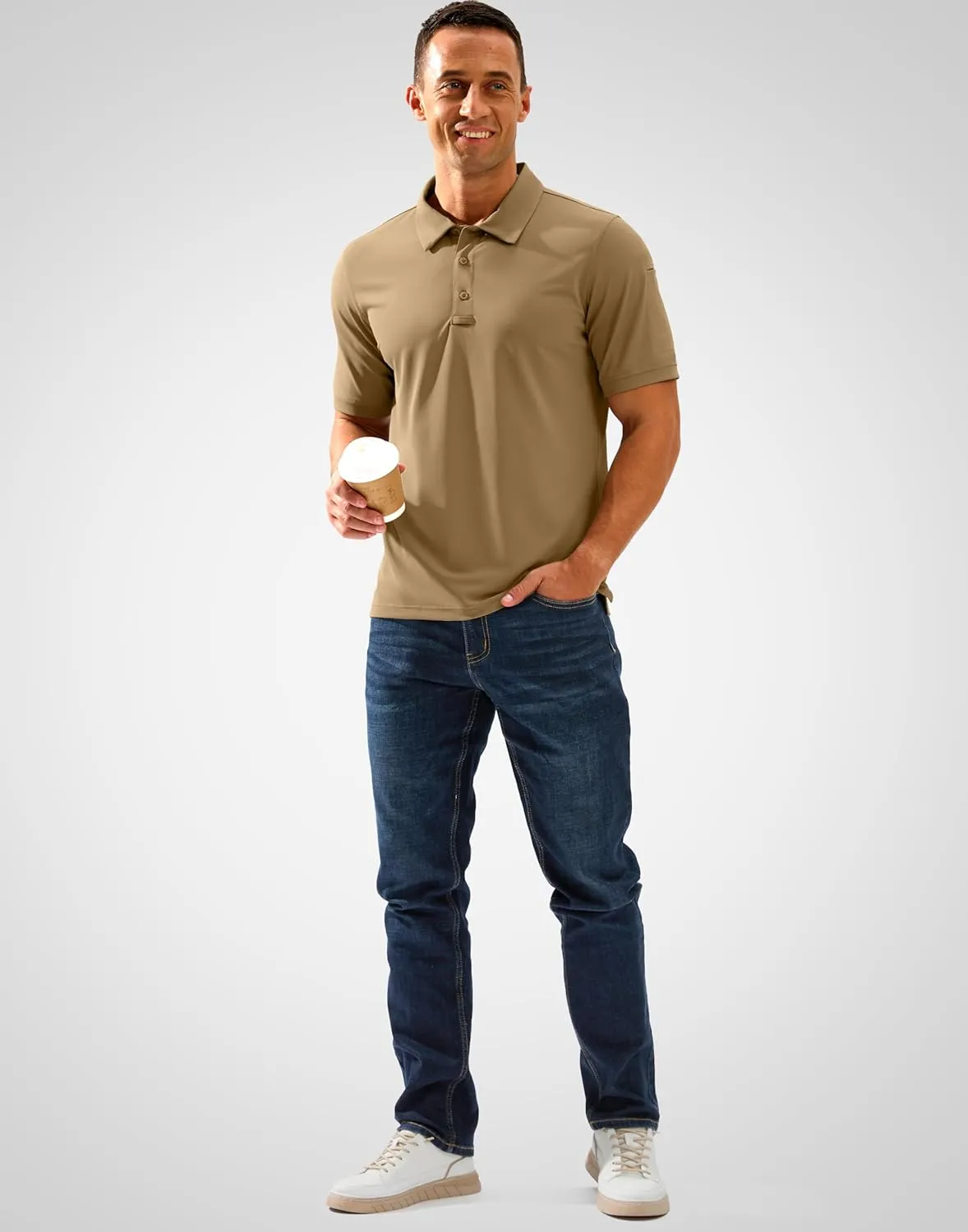Pudolla Mens Tactical Shirts Short Sleeve Golf Work Polos Moisture Wicking Dry Collared Shirt Lightweight Polo Shirt