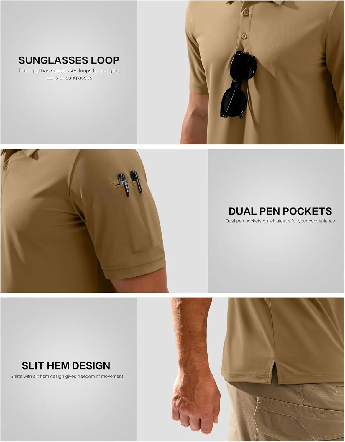 Pudolla Mens Tactical Shirts Short Sleeve Golf Work Polos Moisture Wicking Dry Collared Shirt Lightweight Polo Shirt