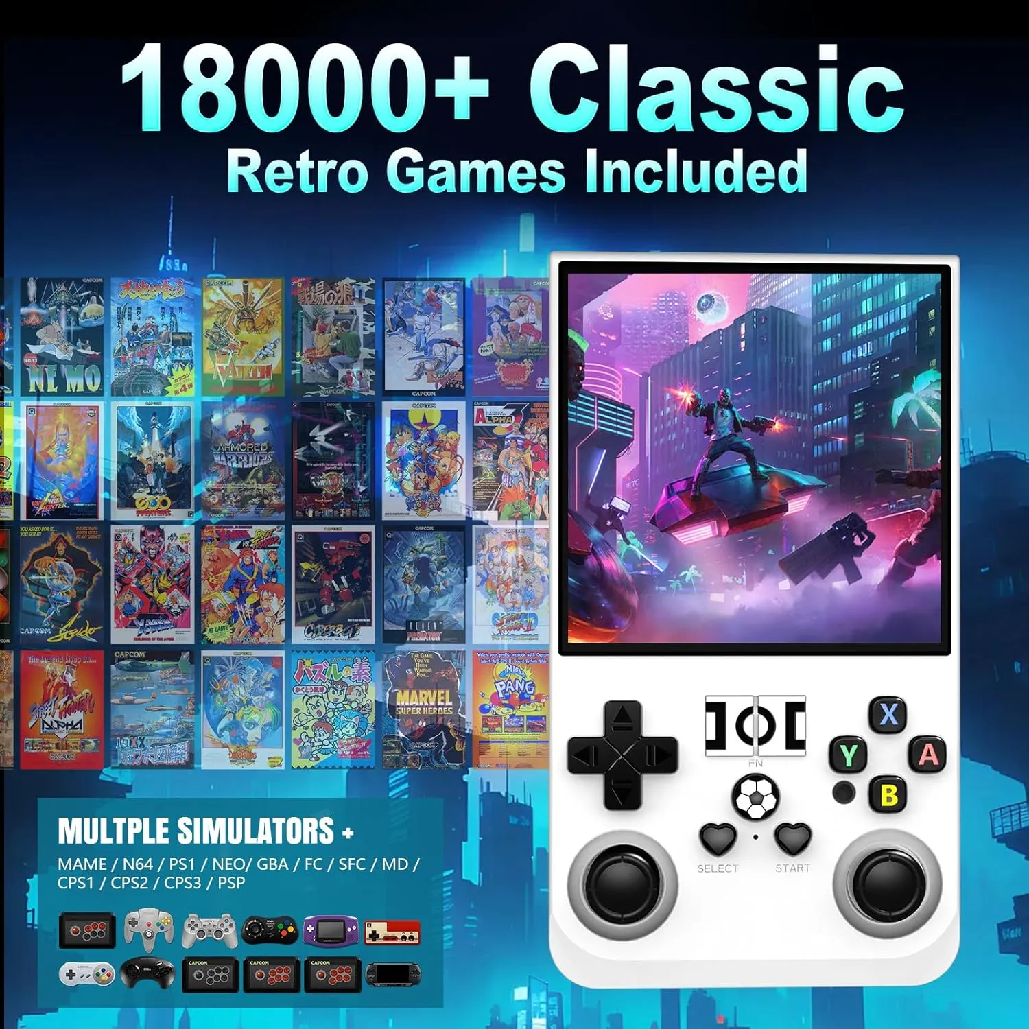 R36MAX Game Console,4.0 Inch IPS Screen Linux System with 64GB TF Card,Retro Gaming Console Built in 18000  Games,Retro Game Console for Adults,4000mAh Battery (White)