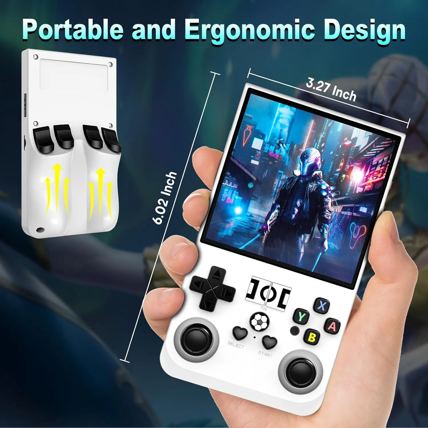 R36MAX Game Console,4.0 Inch IPS Screen Linux System with 64GB TF Card,Retro Gaming Console Built in 18000  Games,Retro Game Console for Adults,4000mAh Battery (White)