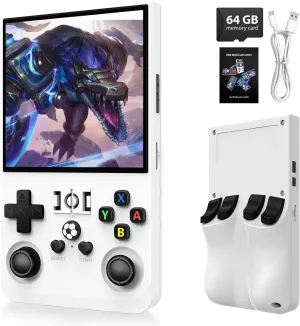 R36MAX Game Console,4.0 Inch IPS Screen Linux System with 64GB TF Card,Retro Gaming Console Built in 18000  Games,Retro Game Console for Adults,4000mAh Battery (White)