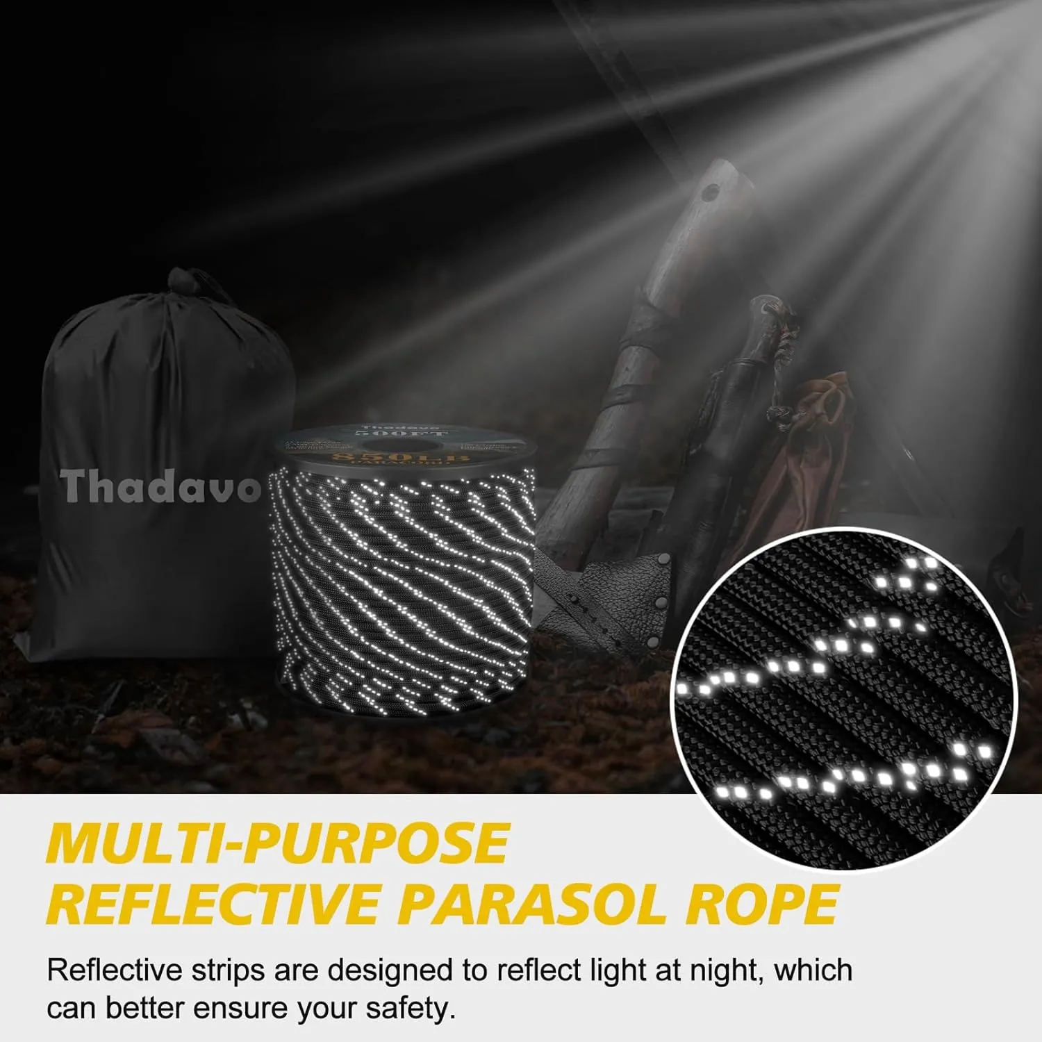 Reflective Paracord Rope 850Ib, 50/100/200/500/1000ft 4MM 11 Strand para Cords Lanyard Utility Parachute Cord for Tent Camping Fishing Survival Tactical Clothesline DIY Projects, Black 200FT