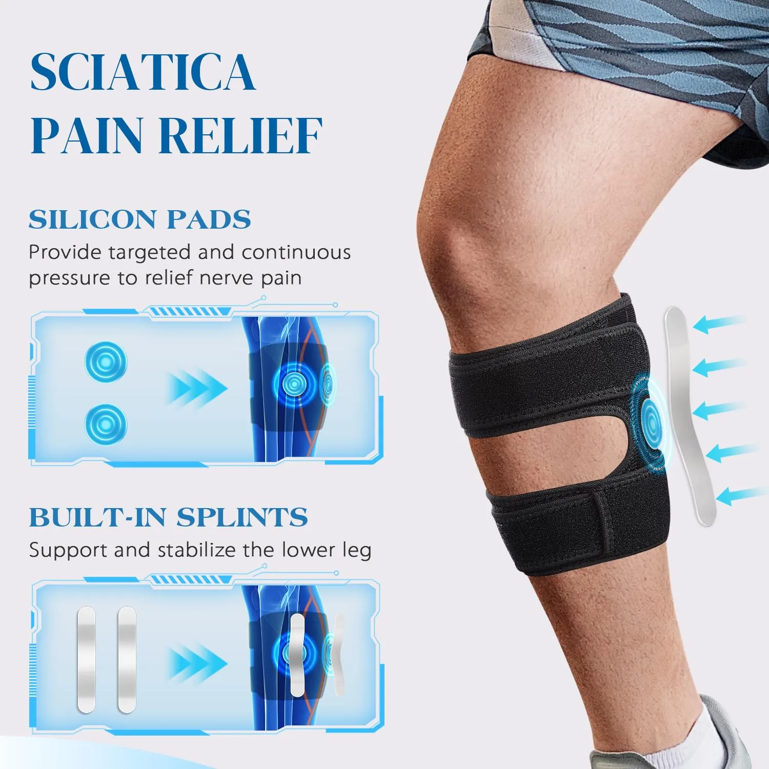 Sciatica Pain Relief Devices, Sciatic Nerve Brace with Adjustable Dual Pressure Pads Targeted Compression for Sciatica Pain, Lower Back Pain Relief, Knee Brace Men Women Calf Support