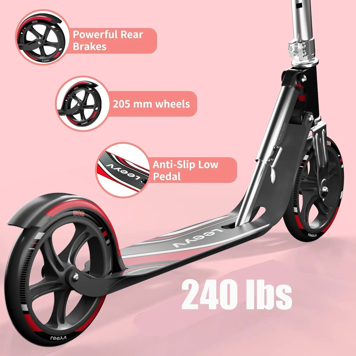 Scooter for Kids 6-12 & Adults | Holds Up to 240lbs, Foldable, Lightweight Aluminum Frame | Adjustable Height | Smooth Ride on Any Terrain