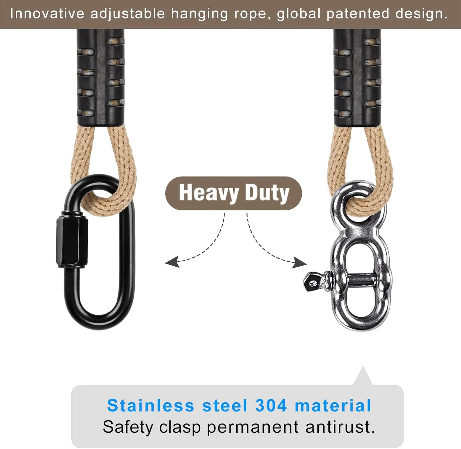 SELEWARE Tree Swing Rope Hammock Tree Straps Hanging Kit, Adjustable Rope Fast & Easy to Hang Hammock Chair Swing for Indoor Outdoor Tree Branch Camping Playground Accessories (Beige1, 40Inch,1 Pack)