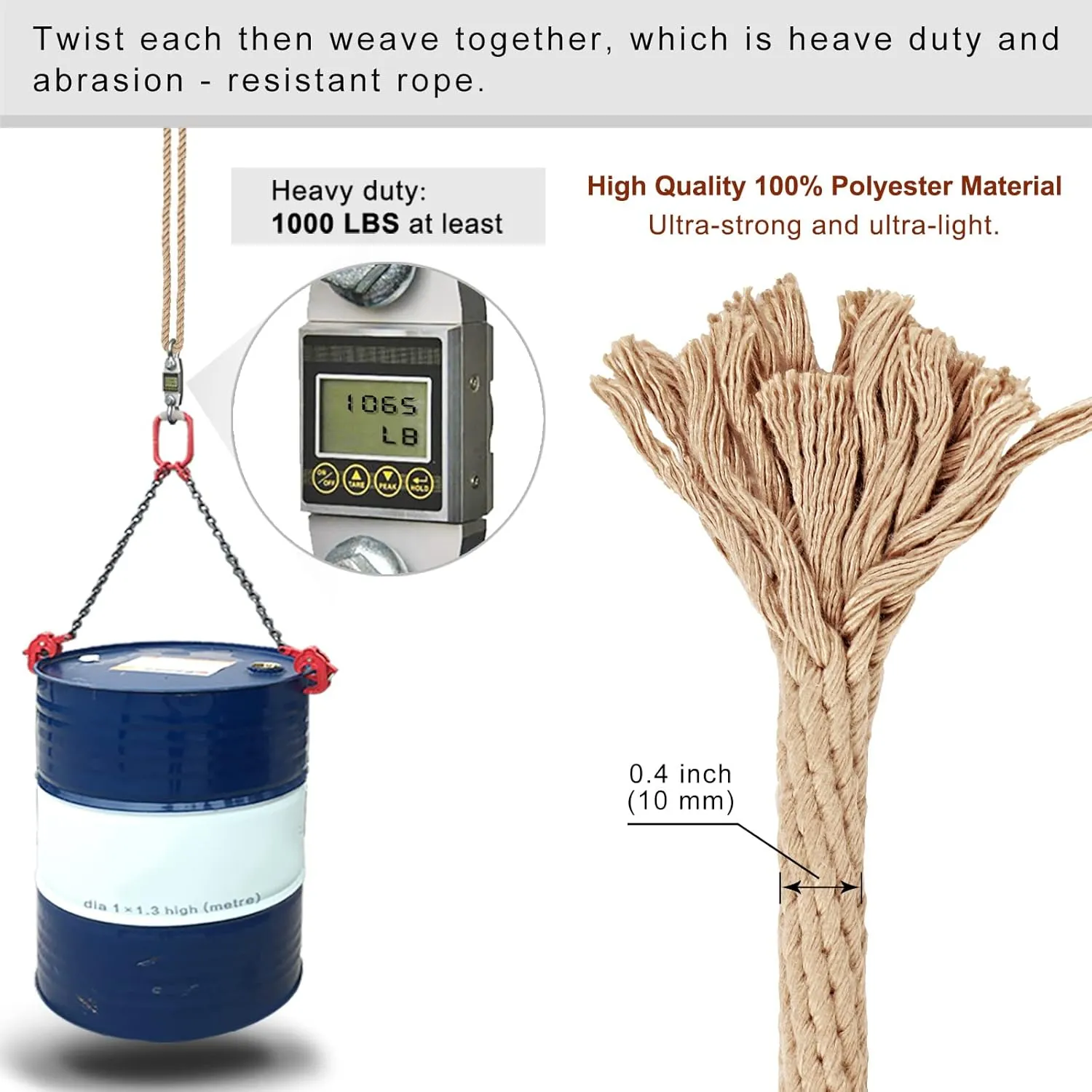 SELEWARE Tree Swing Rope Hammock Tree Straps Hanging Kit, Adjustable Rope Fast & Easy to Hang Hammock Chair Swing for Indoor Outdoor Tree Branch Camping Playground Accessories (Beige1, 40Inch,1 Pack)