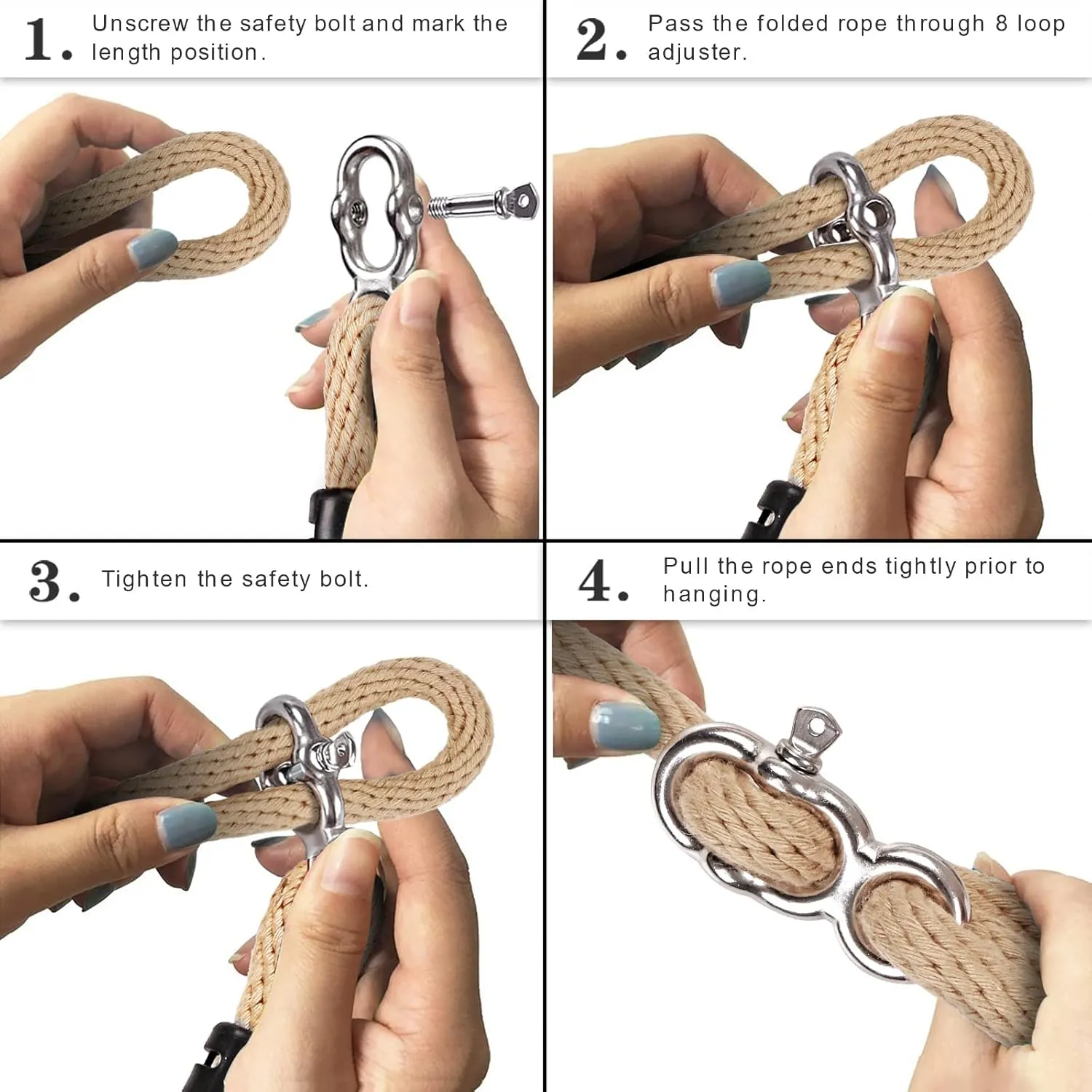 SELEWARE Tree Swing Rope Hammock Tree Straps Hanging Kit, Adjustable Rope Fast & Easy to Hang Hammock Chair Swing for Indoor Outdoor Tree Branch Camping Playground Accessories (Beige1, 40Inch,1 Pack)