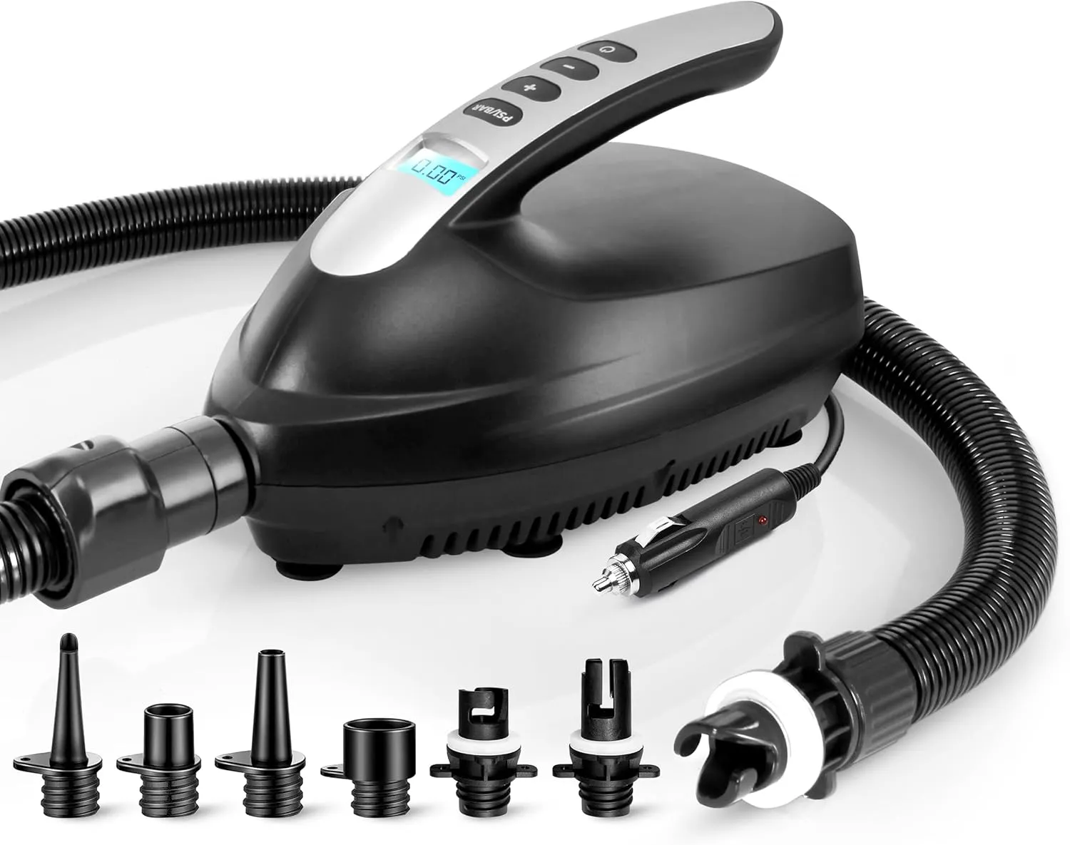 Serene Life Digital Electric Air Pump Compressor - 110W 12 Volt Quick Air Inflator w/LCD, 0-16 Adjustable PSI - for Water Sport Inflatable SUP Stand Up Paddle Board - SereneLife SLPUMP20.5