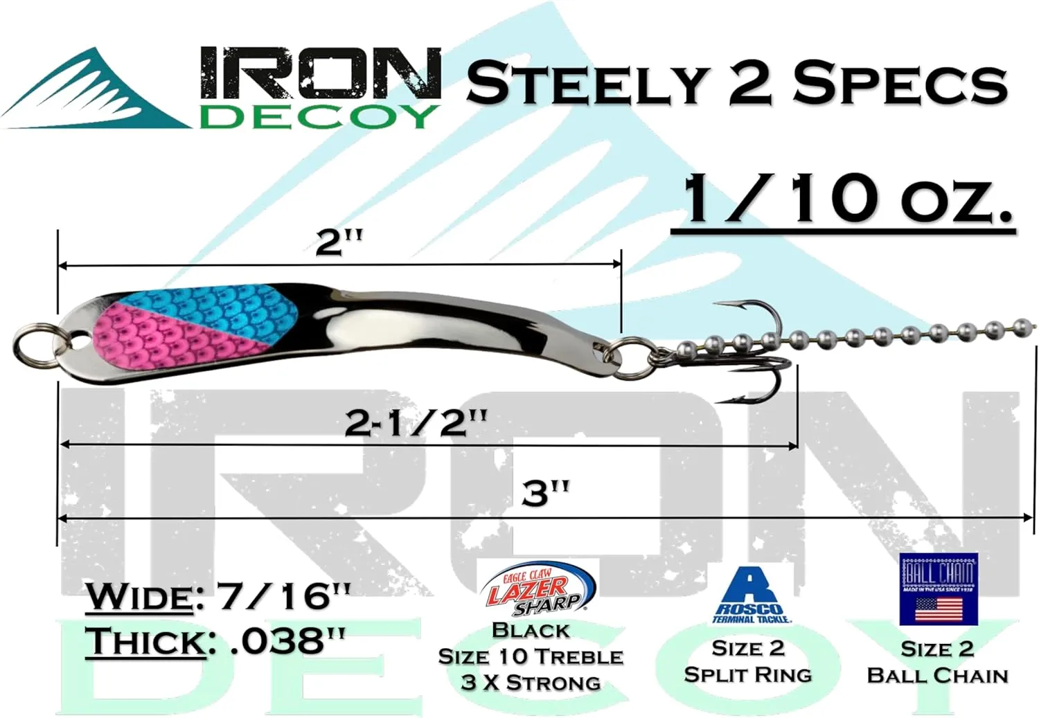 Steely Fishing Lure Spoon, Casting, Trolling, Jigging, Ice, Lake, River, Stream, Freshwater, Trout, Bass, Walleye, Salmon, Crappie, Pike