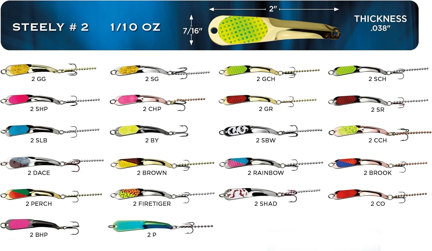 Steely Fishing Lure Spoon, Casting, Trolling, Jigging, Ice, Lake, River, Stream, Freshwater, Trout, Bass, Walleye, Salmon, Crappie, Pike